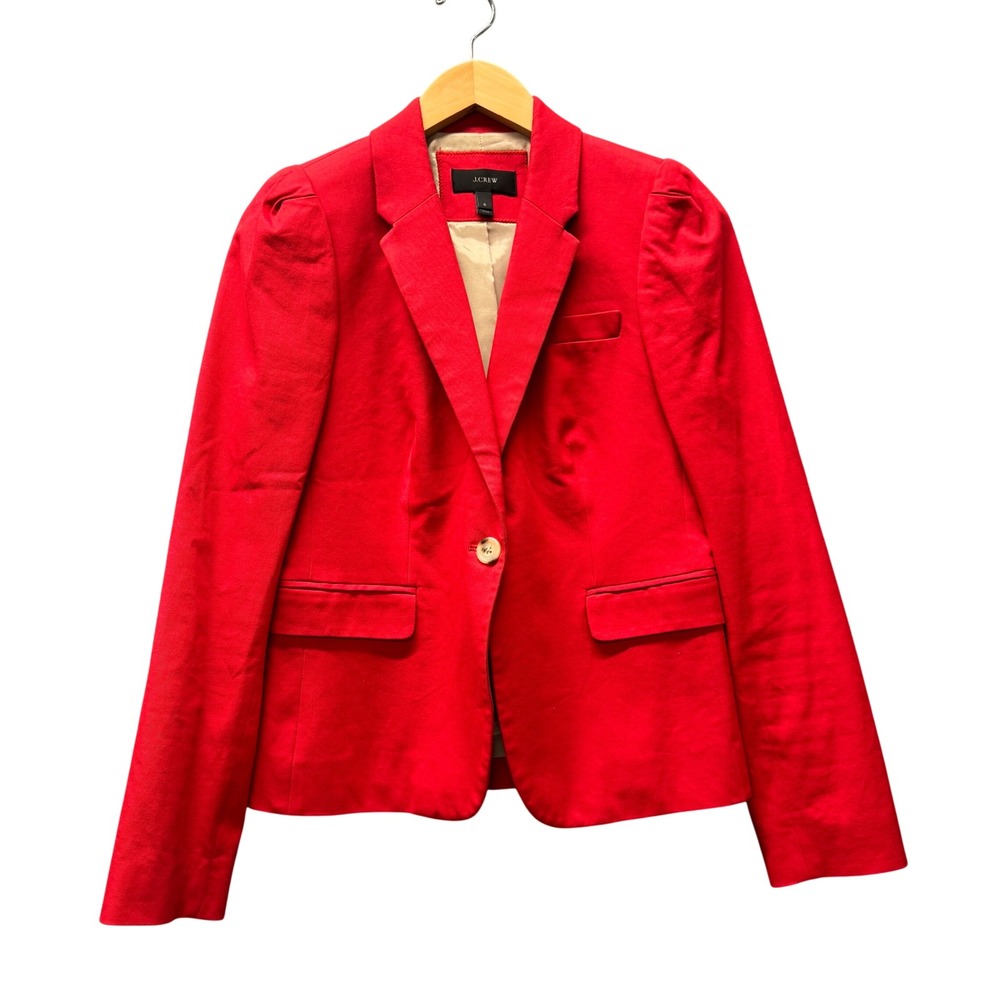 J.Crew Blazer Womens 6 Red Puff Sleeve Classic Preppy Fitted Jacket